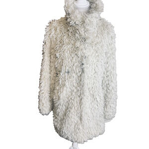 Rezrekshn Esther Chen Faux Fur Shearling Jacket Beige sz L shaggy statement coat